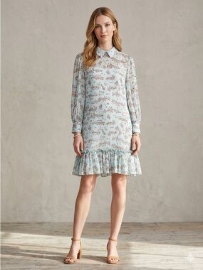 OfWhite Pale Blue Floral Long-Sleeve Mini Dress
